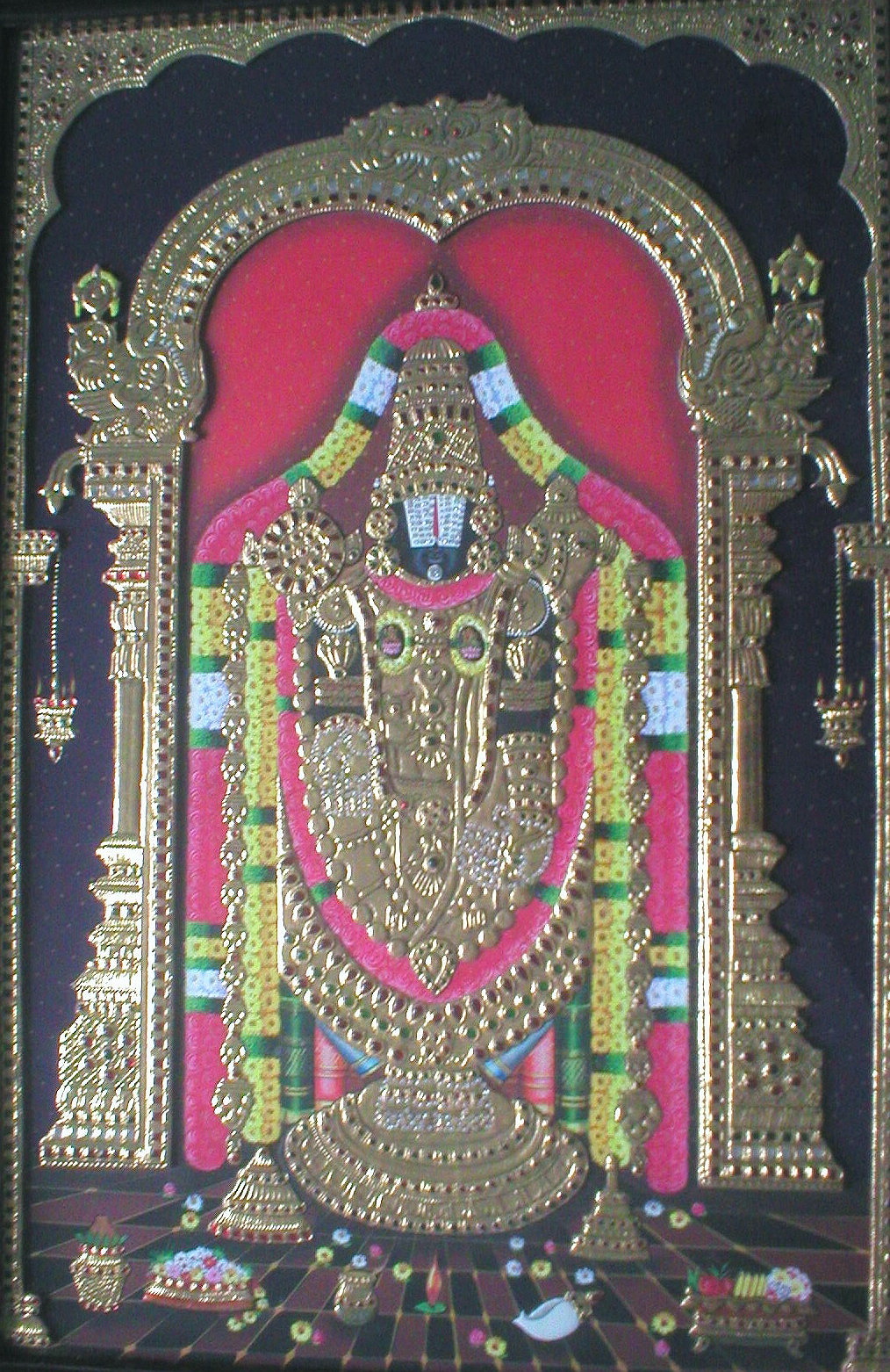 “Lord Balaji in Gold” |
                    Such is the painting, a sacred gold tale,
                    Of Lord Balaji, divine and grand,
                    A masterpiece where the heavens unveil,
                    A glimpse of the holy, through the artist’s hand.
                    